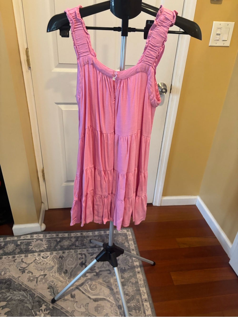 Shinestar Pink Tiered Ruffle-Shoulder Sundress